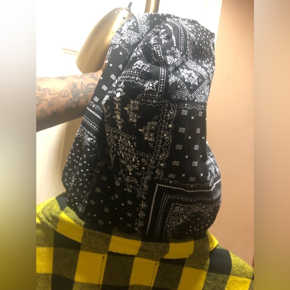 NWT Fashion Nova Plaid Double Layer Woven Hoodie Yellow/Combo - Picture 6 of 11